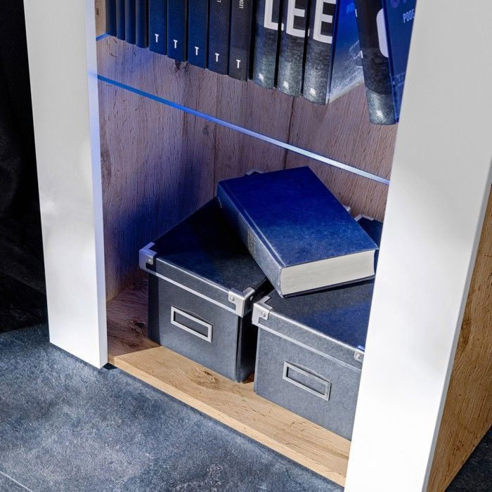 Mobile porta TV Tivoli Medio Komodee - LED blu - Bianco opaco e legno naturale - 195x159x35 cm