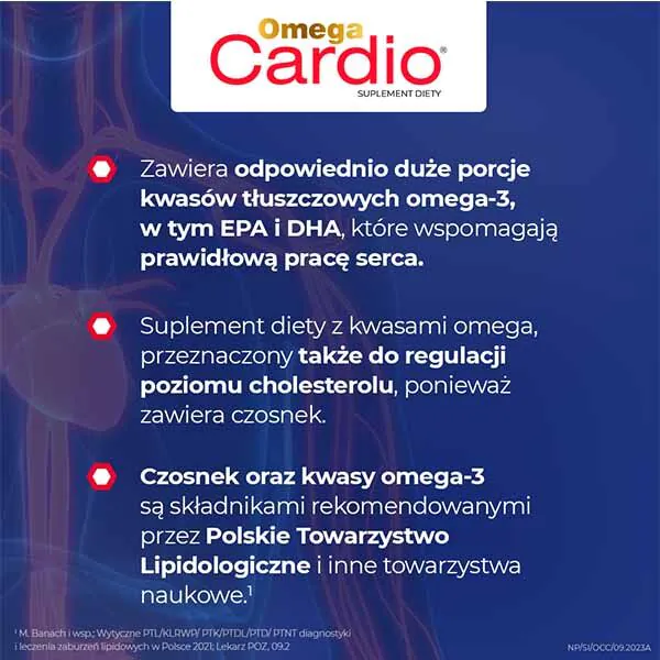 Omega Cardio + Czosnek, Kwasy omega-3, allicyna z czosnku, resweratrol, Kapsułki
