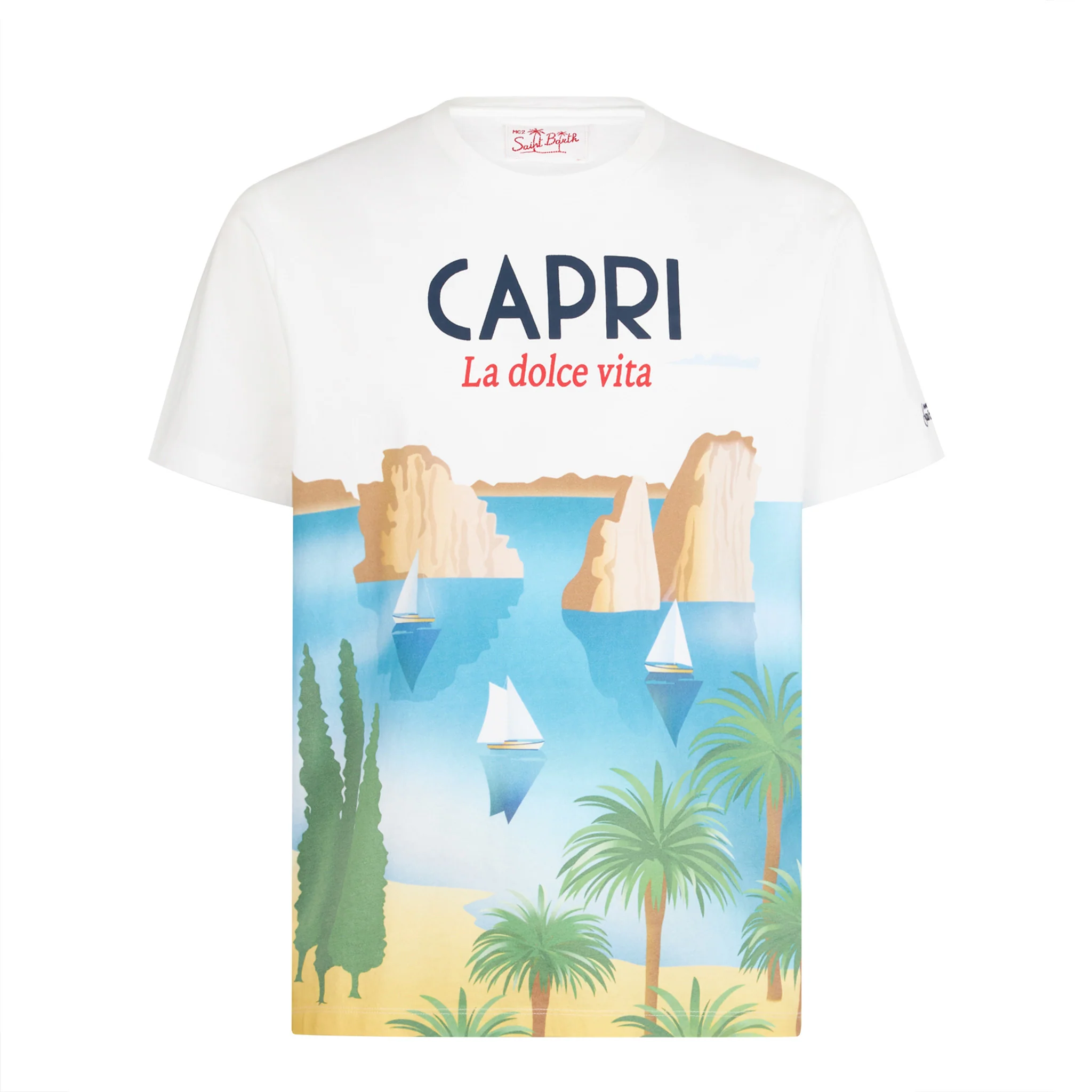 Herren-T-Shirt aus Baumwolle mit Capri-Postkartenmotiv