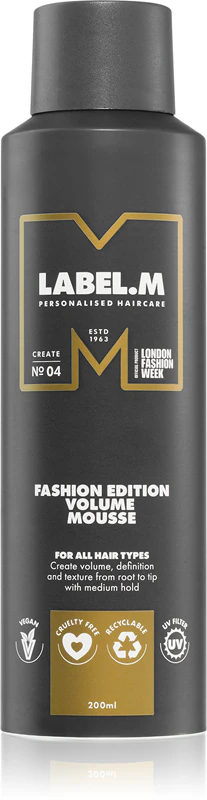 Mousse volumizadora de luxo label.m Fashion Edition para todos os tipos de cabelo.