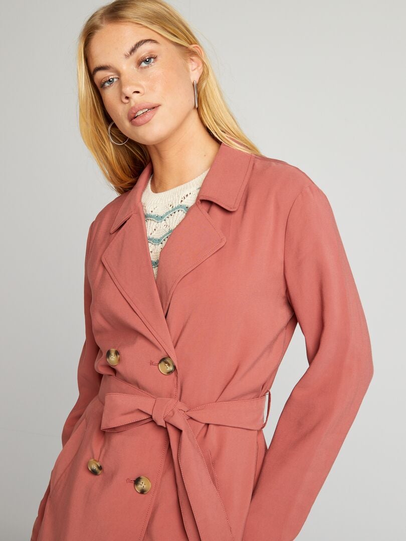 Zachte trenchcoat met riem - ROOD