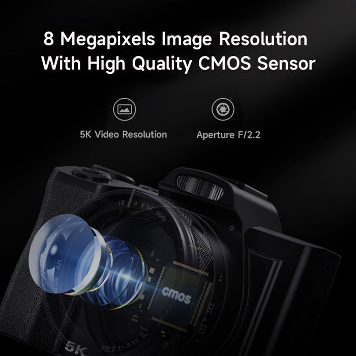 Câmera digital INF 5K/48MP / Zoom de 16x / Estabilização de imagem de 6 eixos, tela de 3,5 polegadas