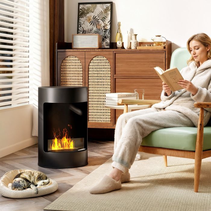 Cheminée bioéthanol - HOMCOM - réservoir 0,9 L - durée de combustion env. 3 heures - extincteur - acier - Ø 41 x 64 cm - noir