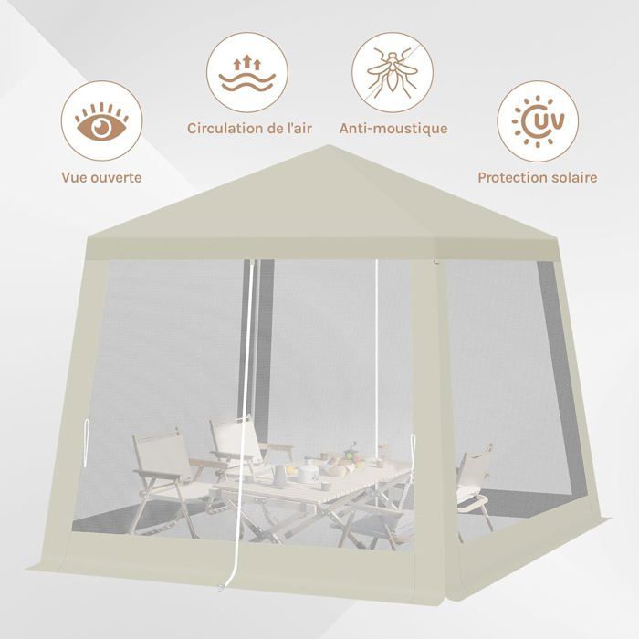 Gazebo de jardim WOLTU, pérgola com mosquiteiro, tenda com painéis laterais em tela, tenda de 3x3x2,5m, design exclusivo, bege
