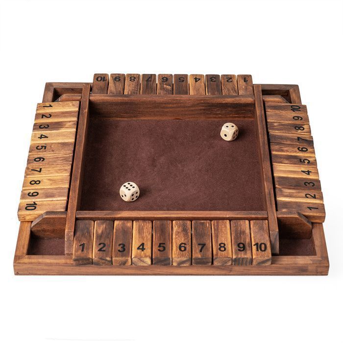 Shut The Box COSTWAY - Dobbelspel - Klassiek bordspel - 4 of meer spelers - Grenenhout, fluwelen oppervlak, bruin tafelblad