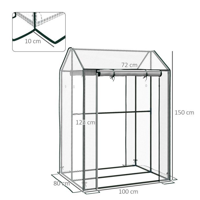 Serre de jardin - Outsunny - PE bâche renforcée 135 g/m² 2 portes zippées intérieur extérieur - acier - 100x80x150cm - blanc
