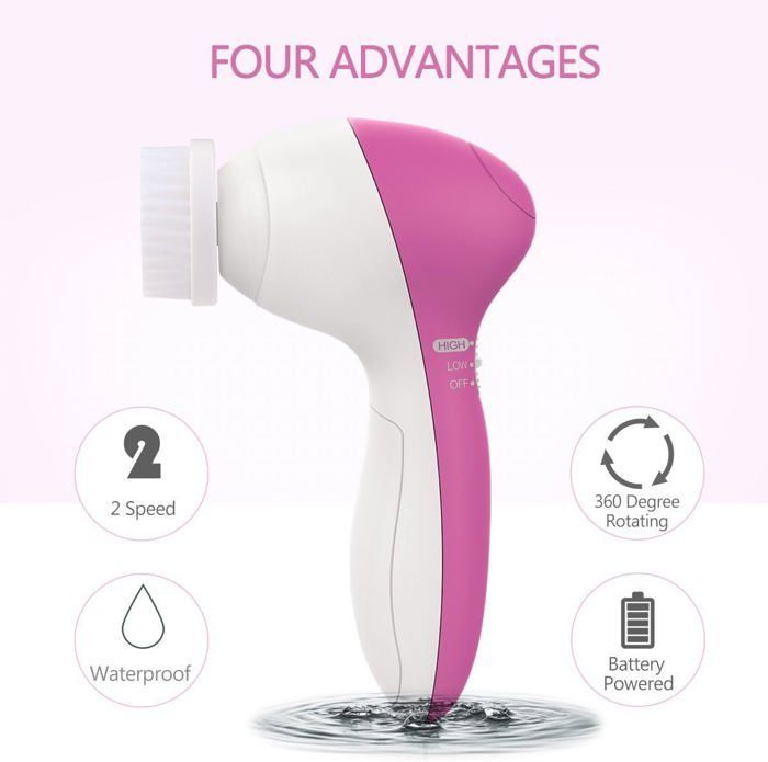 Brosse nettoyante électrique pour le visage étanche pour un nettoyage en profondeur et un peeling doux avec 5 têtes de brosse