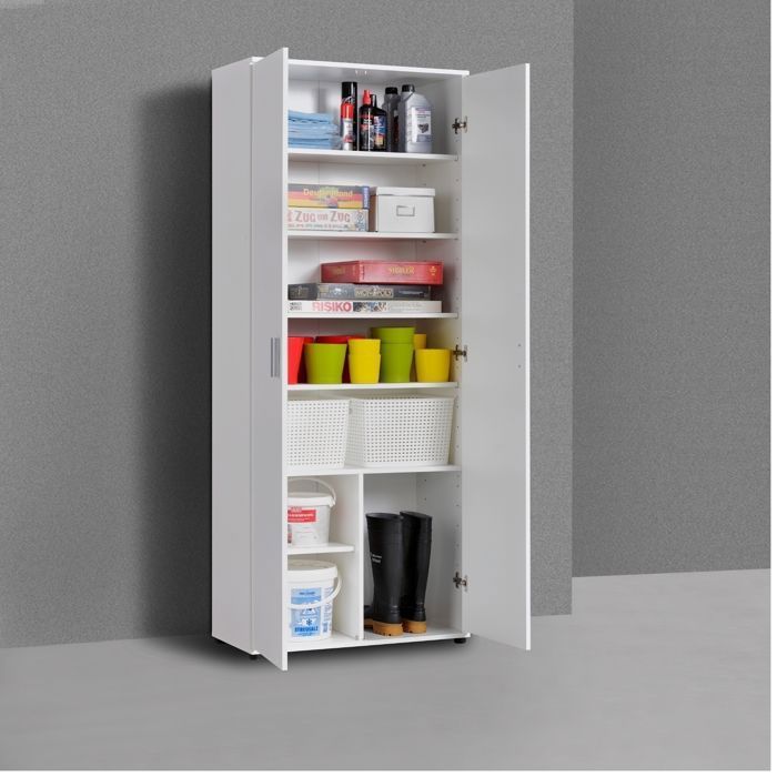 Armario de almacenamiento de 2 puertas - Armario de oficina de 6 estantes - 75x35x184 cm - Mueble de almacenamiento - Blanco