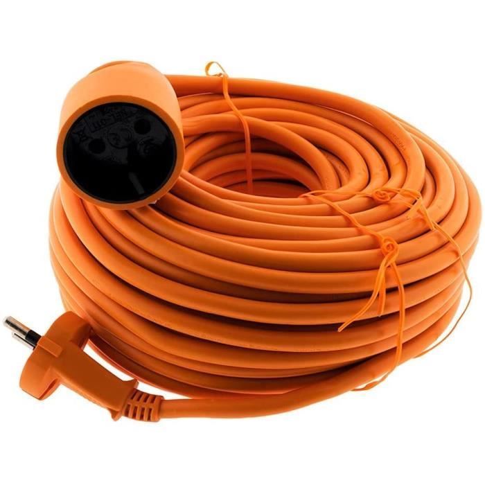 Cable de extensión para jardín ZENITECH de 25 m - Cable HO5VVF - 2 x 1,5 mm² - Naranja