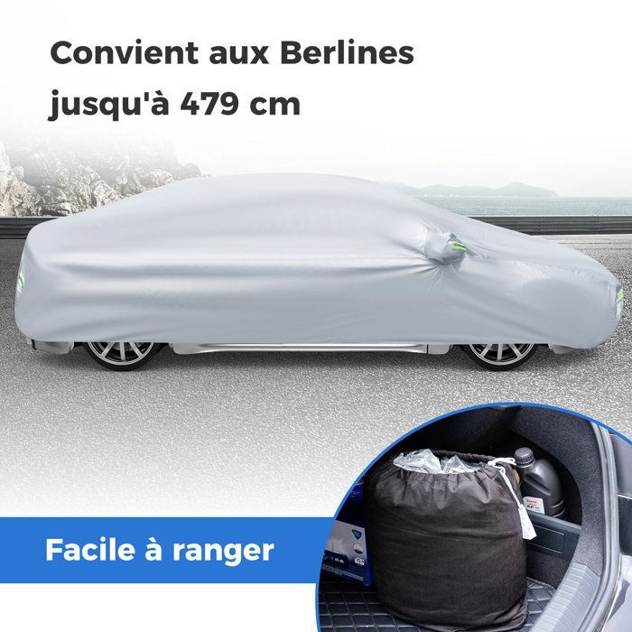 Funda para coche de exterior COSTWAY, con puerta con cremallera, tiras reflectantes y bolsa de almacenamiento, no superior a 479 cm.