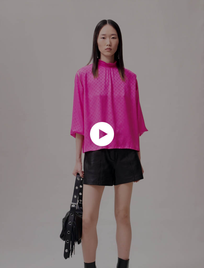 Jacquard satijnen blouse in fuchsia