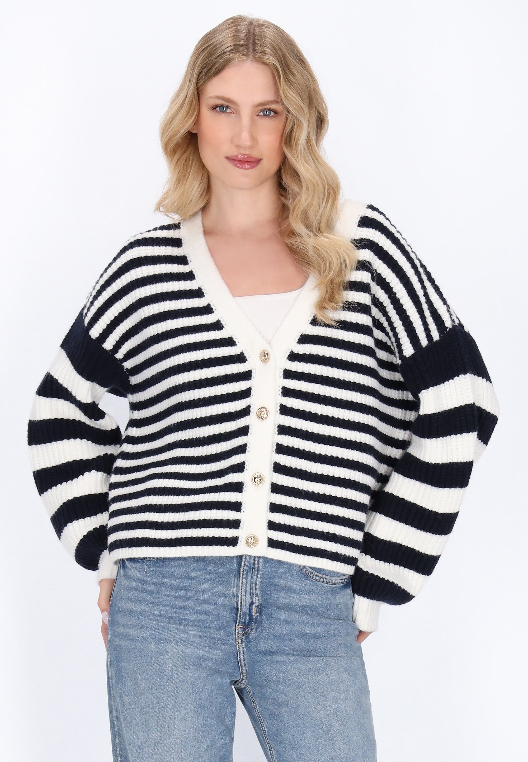 DreiMaster Cardigan - laivastonsininen luonnonvalkoinen