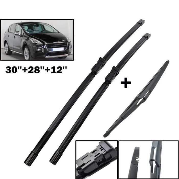Set of 3 front and rear wiper blades for Peugeot 3008 MK I 2009 2010 2011 2012 2013 2014 2015 2016