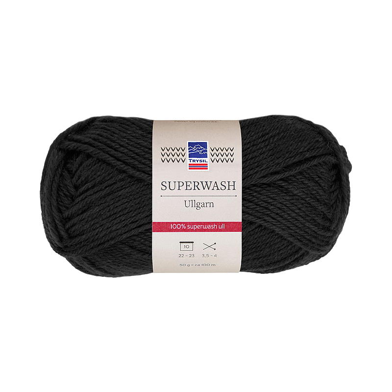 Trysil Superwash ullgarn 100% ren ny ull, svart