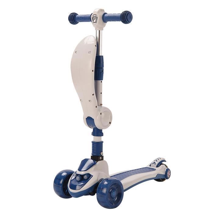 Patinete plegable azul para niños de 2 a 8 años, patinete con ruedas LED Willonin® con asiento extraíble y ajustable.