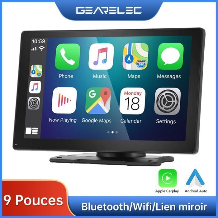 Autorradio GEARELEC de 9 pulgadas con CarPlay, Android Auto, WiFi, Bluetooth, USB y Mirror Link.