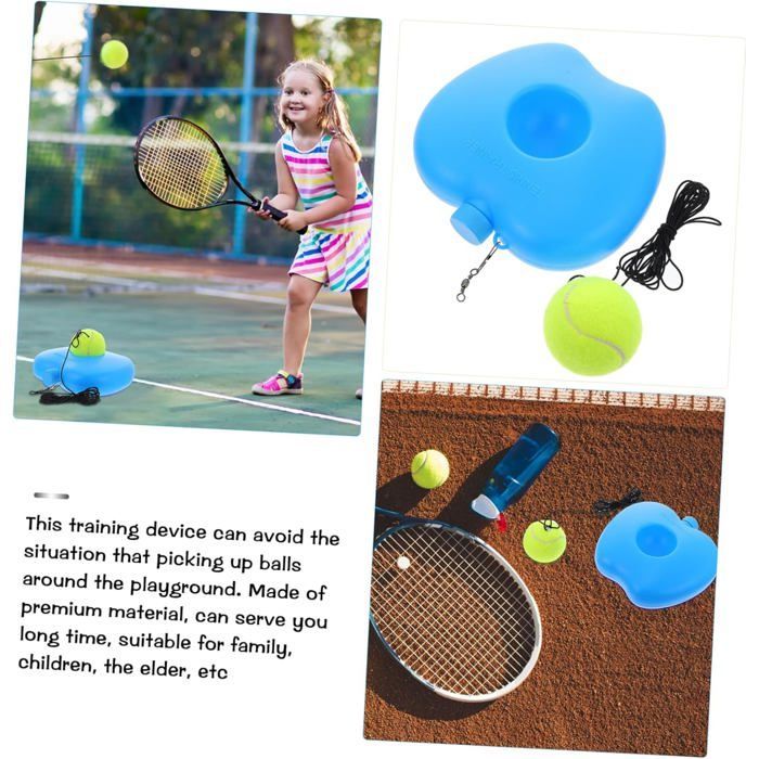 Entrenador de tenis único con base de rebote de plástico azul, equipo de entrenamiento individual, Etiqueta