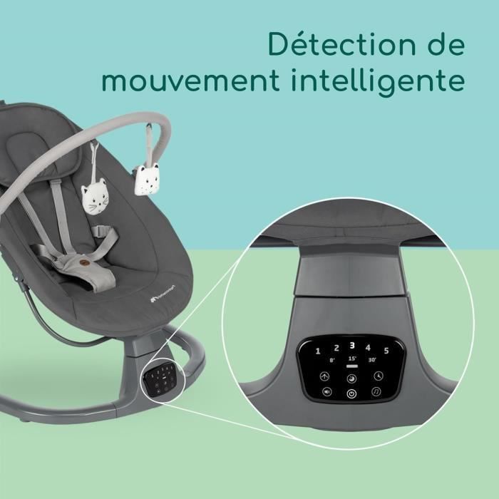 BEBECONFORT JOLANA, Cadeira de balanço para bebês, confortável, com sensor de movimento, de 0 a 9 meses (9 kg) GRAFITE TINTA