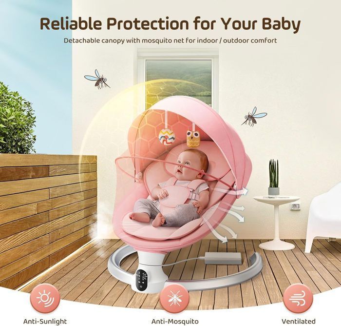 Elektrische babywipper met muziek, 5 schommelstanden, 3 timers, afstandsbediening en Bluetooth, tot 9 kg