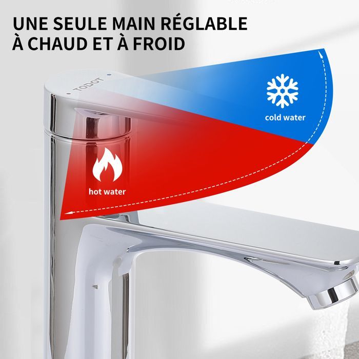 TODOT Mitigeur de Salle de Bain - Robinet de Lavabo - Mélangeur Froid et Chaud avec Levier Unique - Chromé
