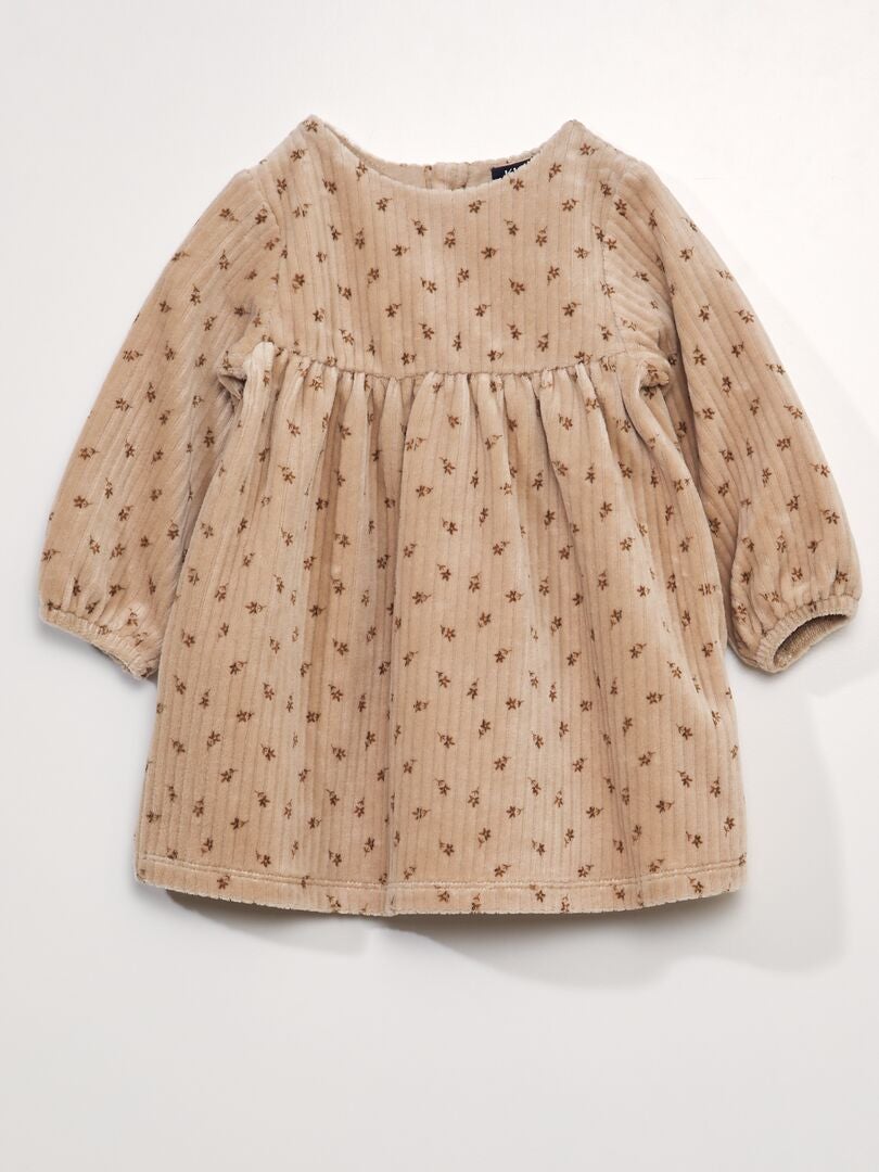 Vestido evasê de veludo estampado - MARROM