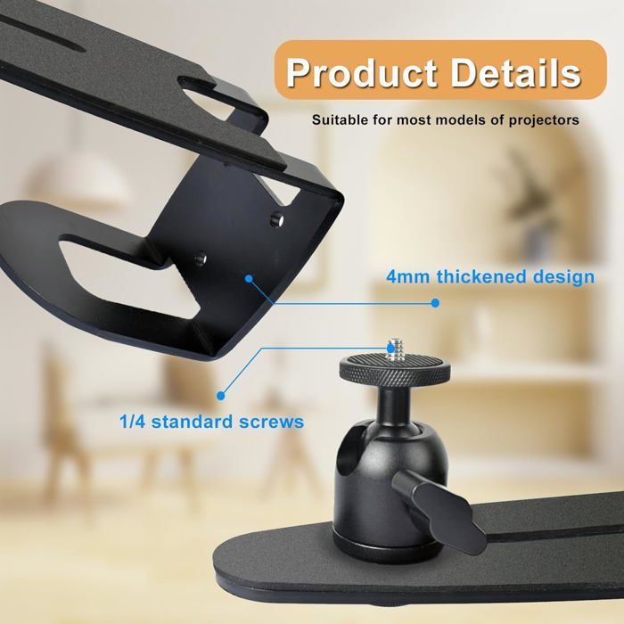 Soporte de pared ajustable para proyector - ZGEER - Rotación de 360° - Inclinación de 45° - Acero al carbono - Negro