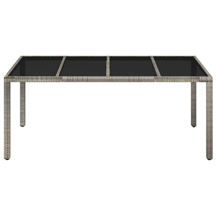 Mesa de jardín vidaXL con tablero de cristal, gris, 190x90x75cm, resina tejida, muebles de jardín, muebles de exterior, mesa, 319904