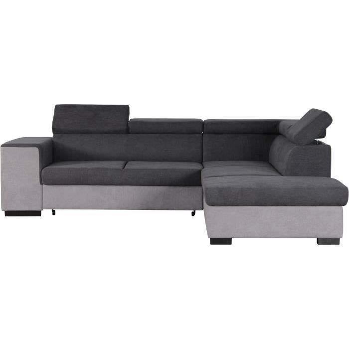 Sofá cama esquinero derecho con almacenamiento, 5 plazas - Tela gris - Ancho 271 x Profundidad 220 x Alto 77 cm - ARMSTRONG - Fabricado en Ucrania