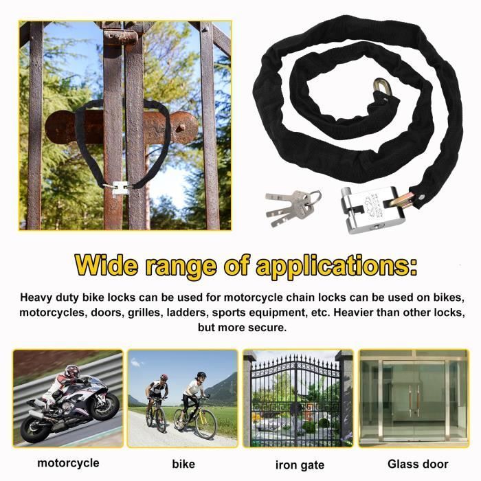 Candado antirrobo de 101 cm para bicicleta, motocicleta, scooter, cadena de acero Ativol para puerta, valla