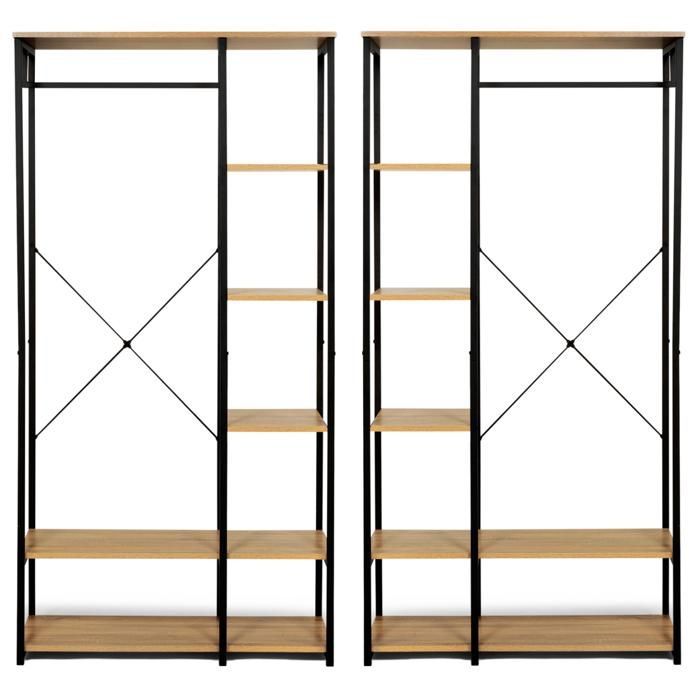 IDMARKET DETROIT modular double wardrobe with shelf, 180 cm wide, industrial design