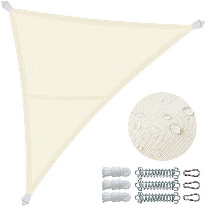 Vela de sombra triangular impermeável em poliéster VOUNOT® com kit de montagem 3x3x3m bege
