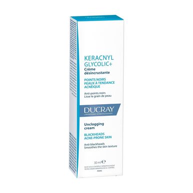 Crema descongestionante Ducray Keracnyl Glycolic, crema reductora de acné y puntos negros, 30 ml