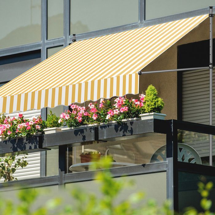 Toldo manual para balcón Bettizia, altura regulable, toldo para terraza, 250 cm, amarillo/blanco