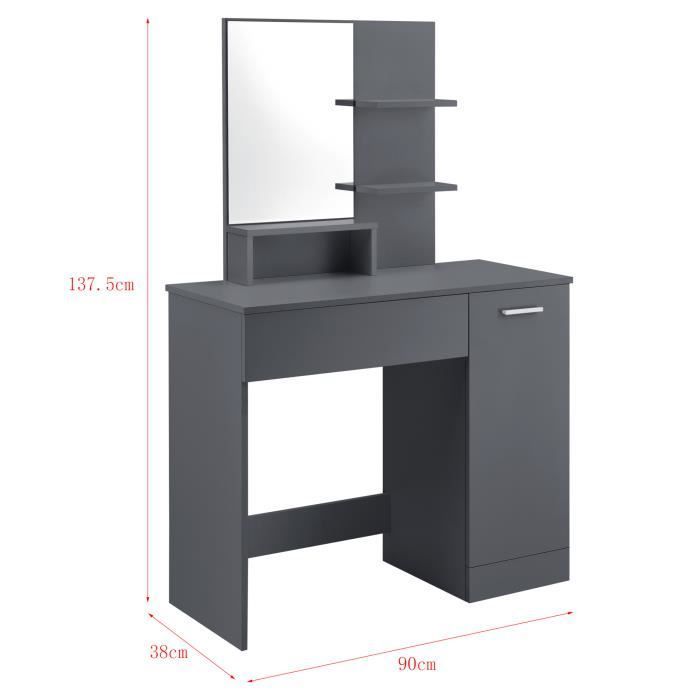 Toeletta di design Krugersdorp con specchio, 138 x 90 x 38 cm, grigio scuro