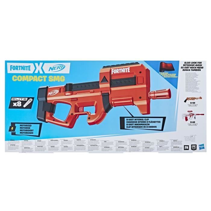 Nerf Fortnite Compact SMG, Blaster à fléchettes motorisé, revêtement Ultra Red, chargeur interne 8 fléchettes, inclut 8 fléchettes