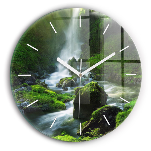 Nowoczesny szklany zegar ścienny Wodospad i skały fi30