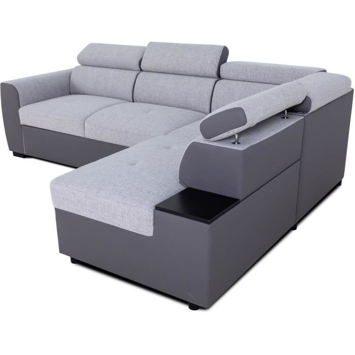Omkeerbare hoekbank - 4/5 zitplaatsen - KELIO - Antraciet/grijze stof - 3 stoelen - 245 x 184 x 77/87 cm