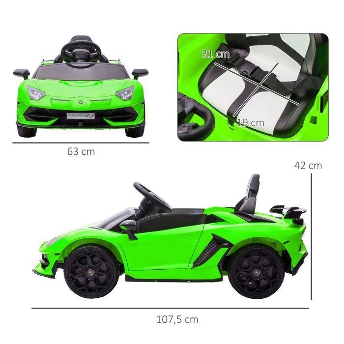 Elektrische auto - HOMCOM - gelicentieerde Lamborghini Aventador SVJ 12V voor kinderen met vleugeldeuren en LED-verlichting - PP - groen