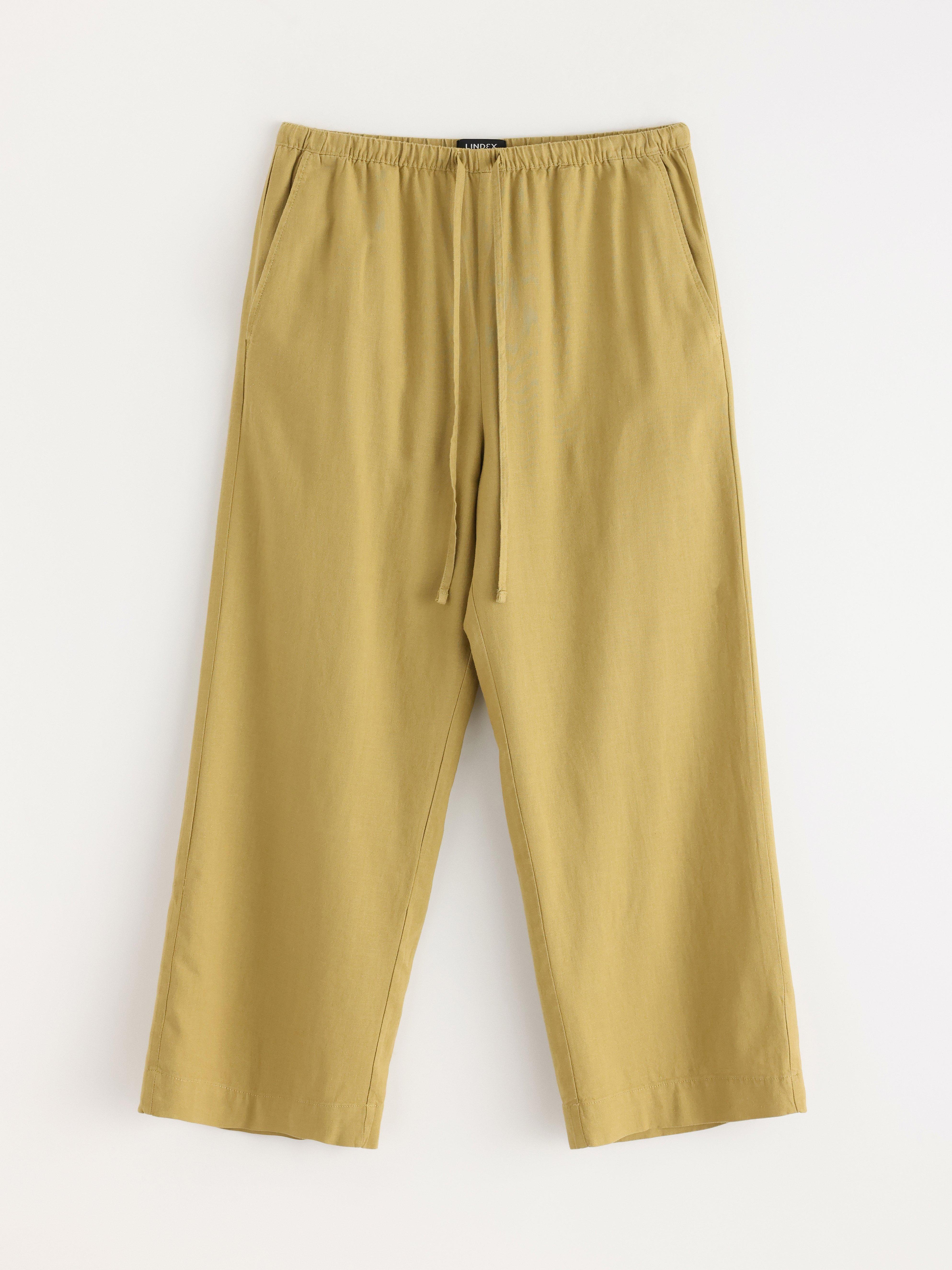 BELLA raka croppade byxor i linneblandning Light Dusty Green