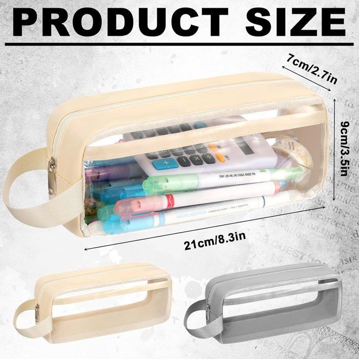 Set of 2 transparent waterproof pencil cases for school.