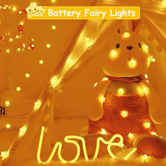 Guirlande Lumineuse à Piles, 2m 20 Étoiles LED, Guirlande Lumineuse Pour Enfants, Avec Minuterie, Pour l'Intérieur