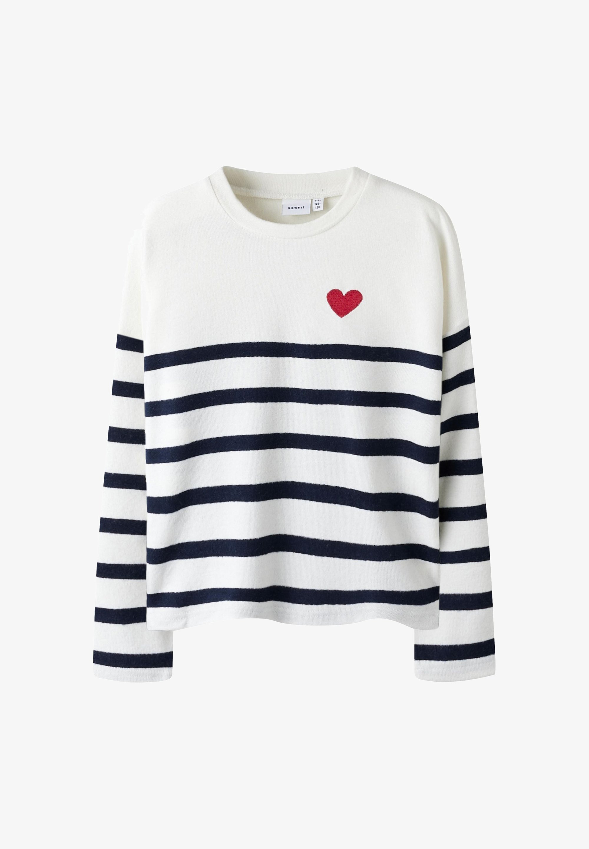 Nennen Sie es NKFLINE - Pullover - dunkel saphirblaue Streifen, Wolkentänzer, rotes Herz
