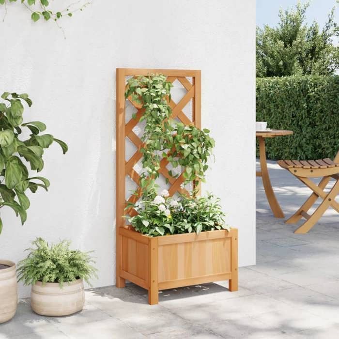 vidaXL Planter with Trellis, Raised Bed, Flower Box, Plant Pot, Flower Box for Garden, Patio, Terrace, Brown 365473