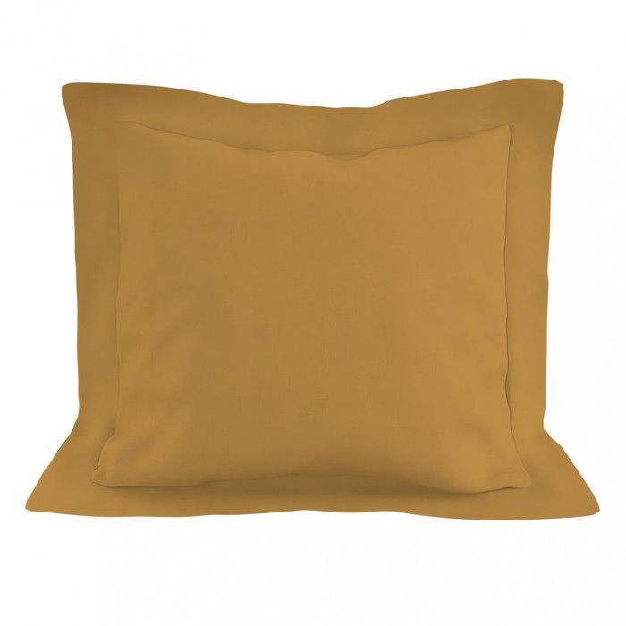 Funda de almohada de algodón, 57 hilos/cm², 63x63 cm, color mostaza liso, de Soleil d'ocre.