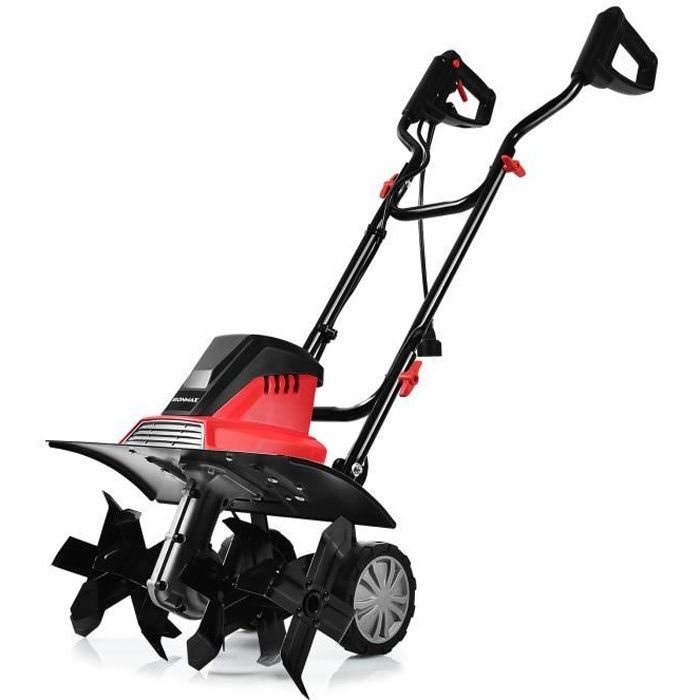 Motozappa elettrica DREAMADE da 1500 W con 6 lame da 22 cm, velocità a vuoto di 400 giri/min, ruota regolabile e doppio manico pieghevole, per arare colline.