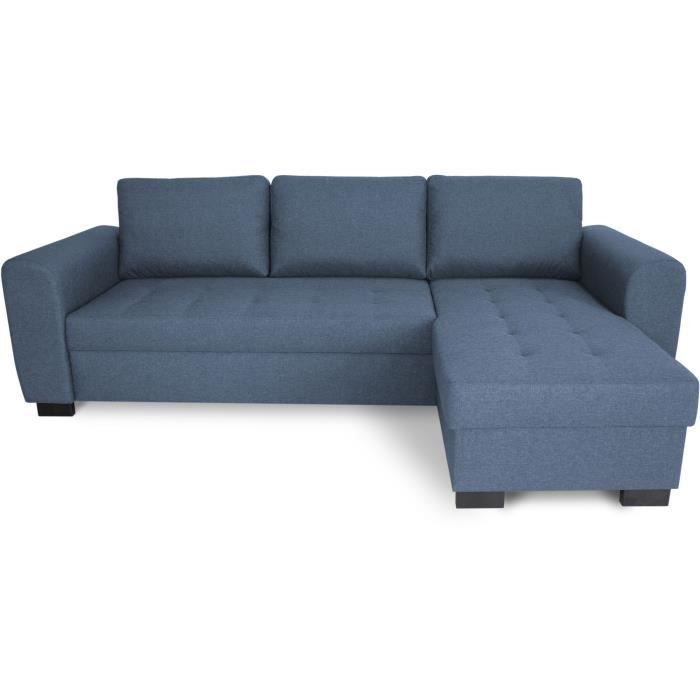 Divano angolare fisso reversibile a 4 posti HAMILTON - Tessuto blu - L245 x P150 x H86 cm - Prodotto in Ucraina