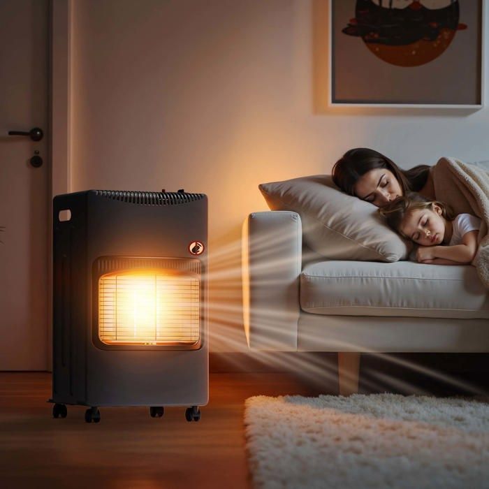 Wiltec Chauffage d'appoint à gaz Infrarouge Noir 7,5 kg 3 Niveaux 1,4kW-4,2kW Pliable 420 x 450 x 757mm avec Allumage piézoélectriqu