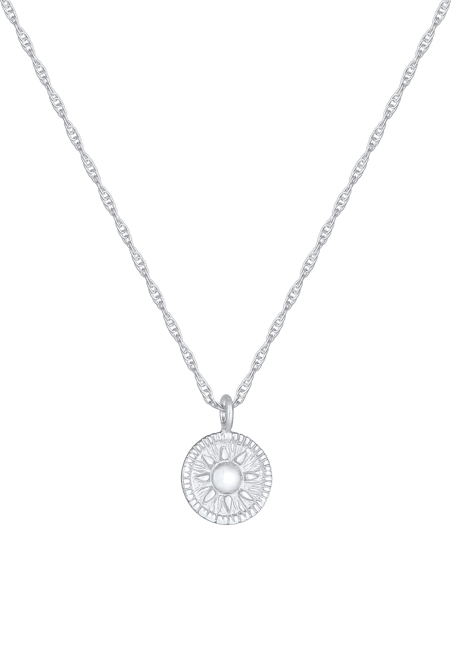 Elli Femmes Pendentif Cordon Pièce de Monnaie Ronde Soleil Tendance Vintage en Argent Sterling 925