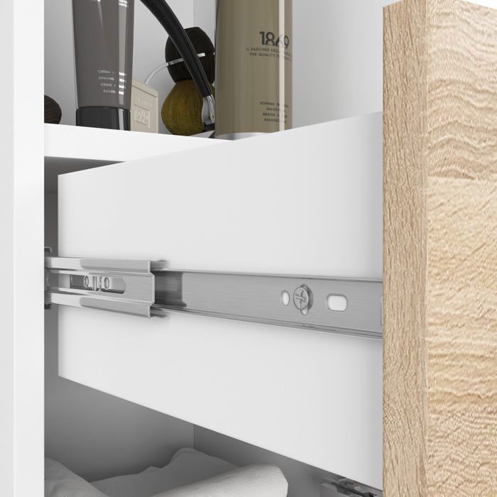 AKORD FIN Witte Badkamerkolom 30 cm 2 Deuren 1 Lade Sonoma Eiken Front 5 Planken 30x30x140 cm