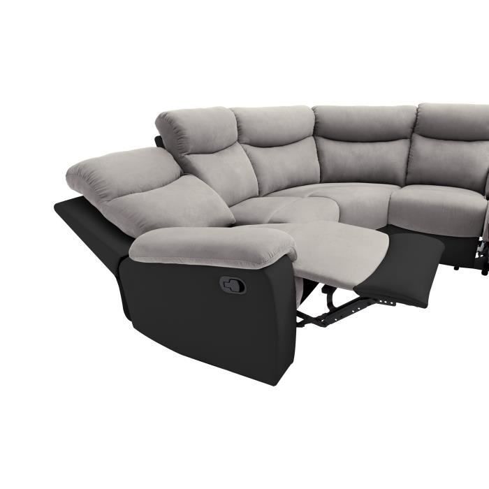 Sofá de canto OSCAR de 5 lugares em tecido bicolor - Cinza/Preto - L238 x P238 x A99cm - LOUNGITUDE